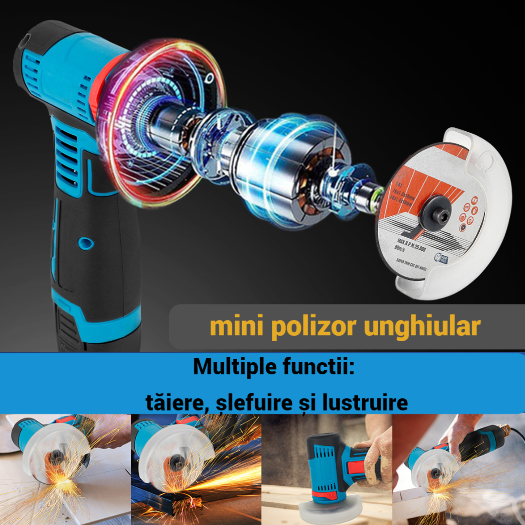 Mini polizor / flex unghiular fara fir, portabil, 19500 rpm, 24V Li ion