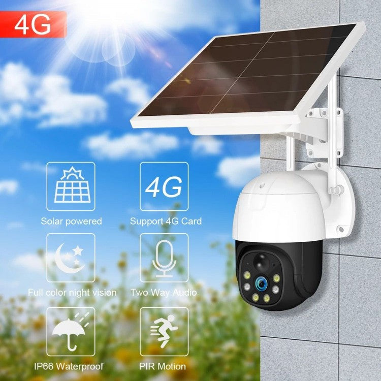 Camera De Supraveghere Solara 4G Cartela SIM 5 MP, Zoom 10X, Full HD 1080p, Panou Solar 9W Rezistenta La Apa IP 66, Alba