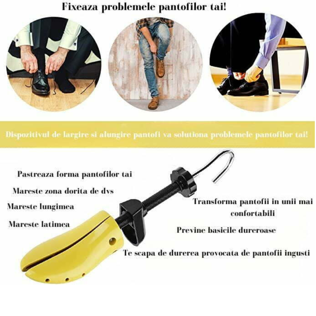 Dispozitiv pentru largit si alungit pantofii, din plastic dur, galben