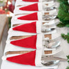 Set mini caciulite Mos Craciun pentru sticle sau tacamuri, 10 bucati, stofa, 13 x 6.5 cm