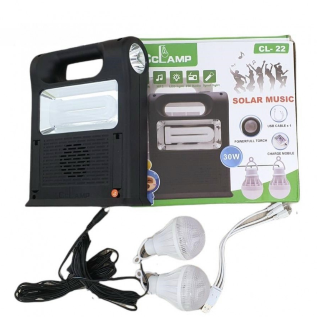 Kit solar camping CL-22 cu becuri, Usb, incarcare telefon, radio, lanterna