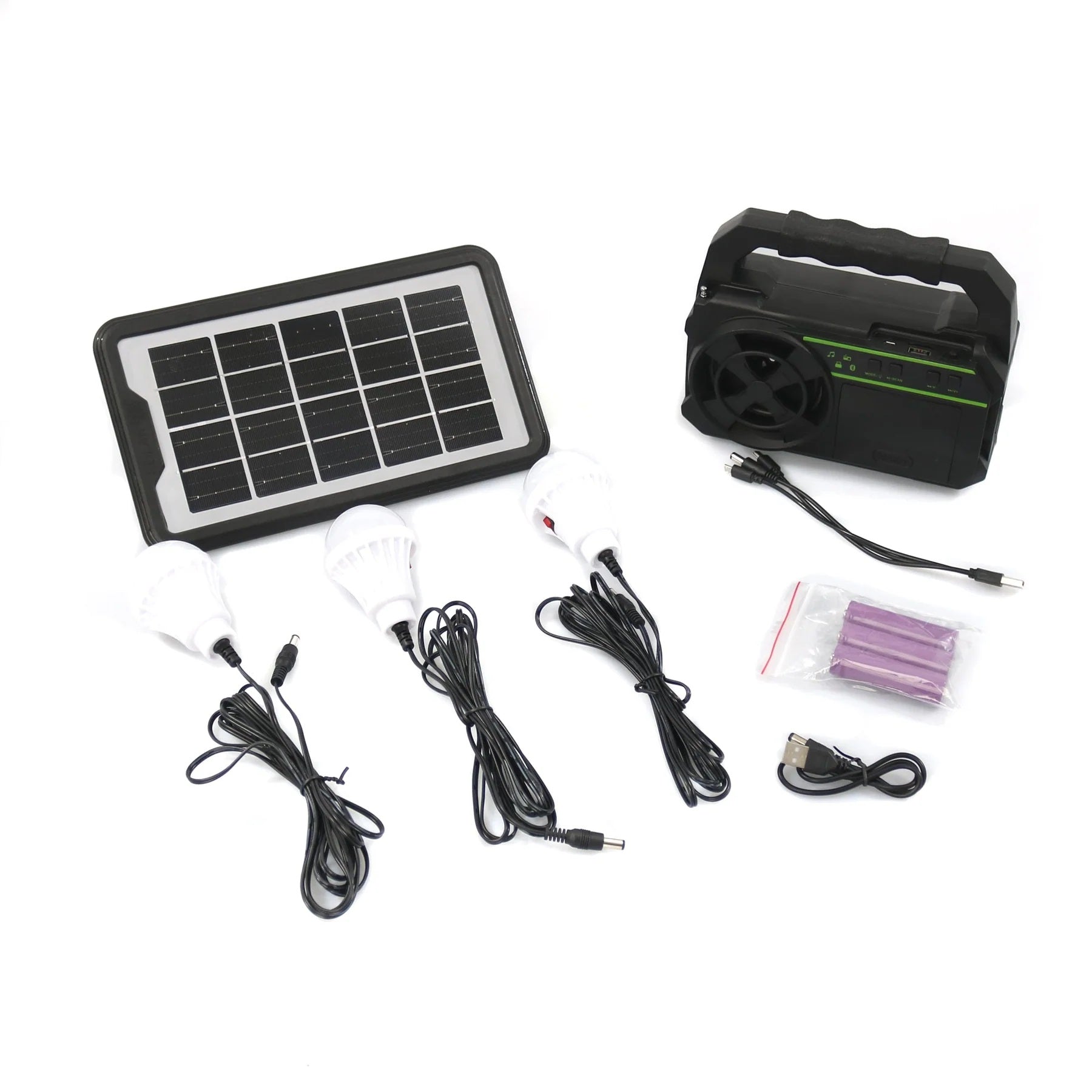 Kit panou solar GD-8081 cu lanterna si radio, MP3 Player, USB, 3 Becuri
