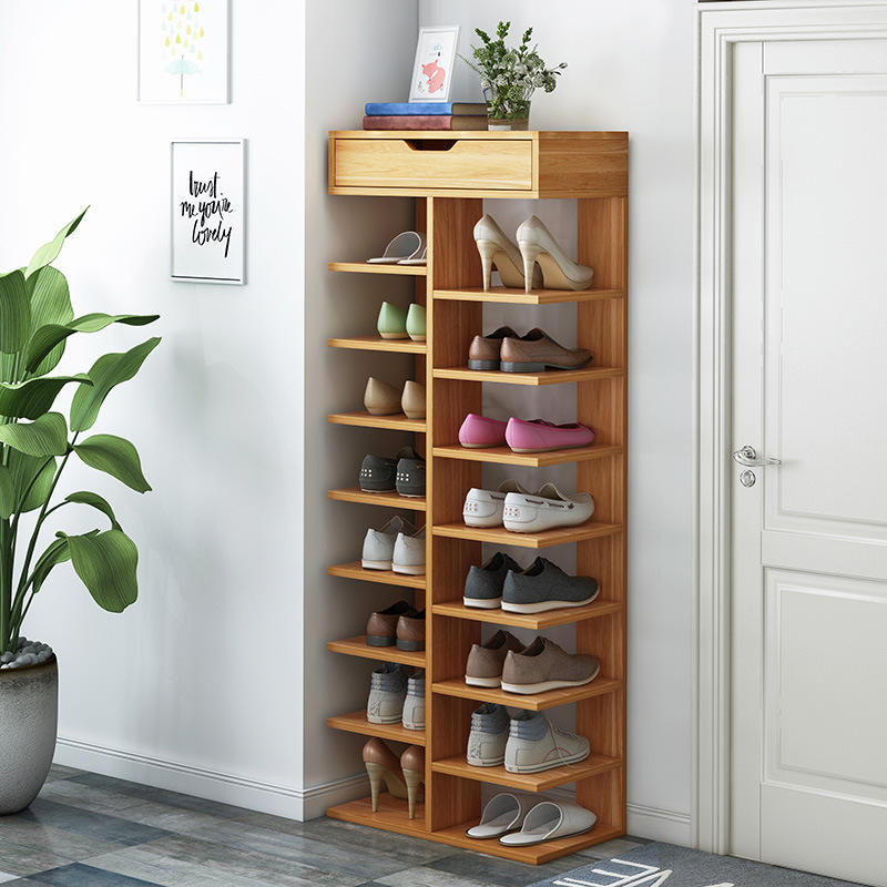 Pantofar dublu spatios, cu 7 etaje, elegant si versatil, lemn deschis