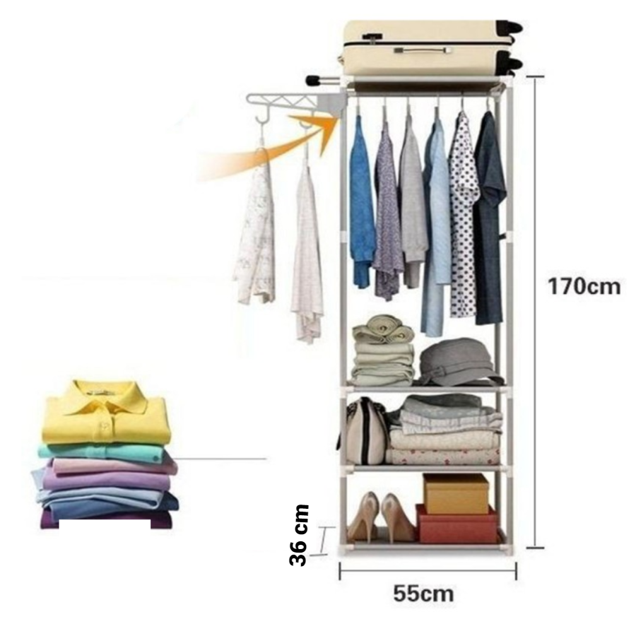 Suport multifunctional pentru haine si umerase, cu 3 rafturi
