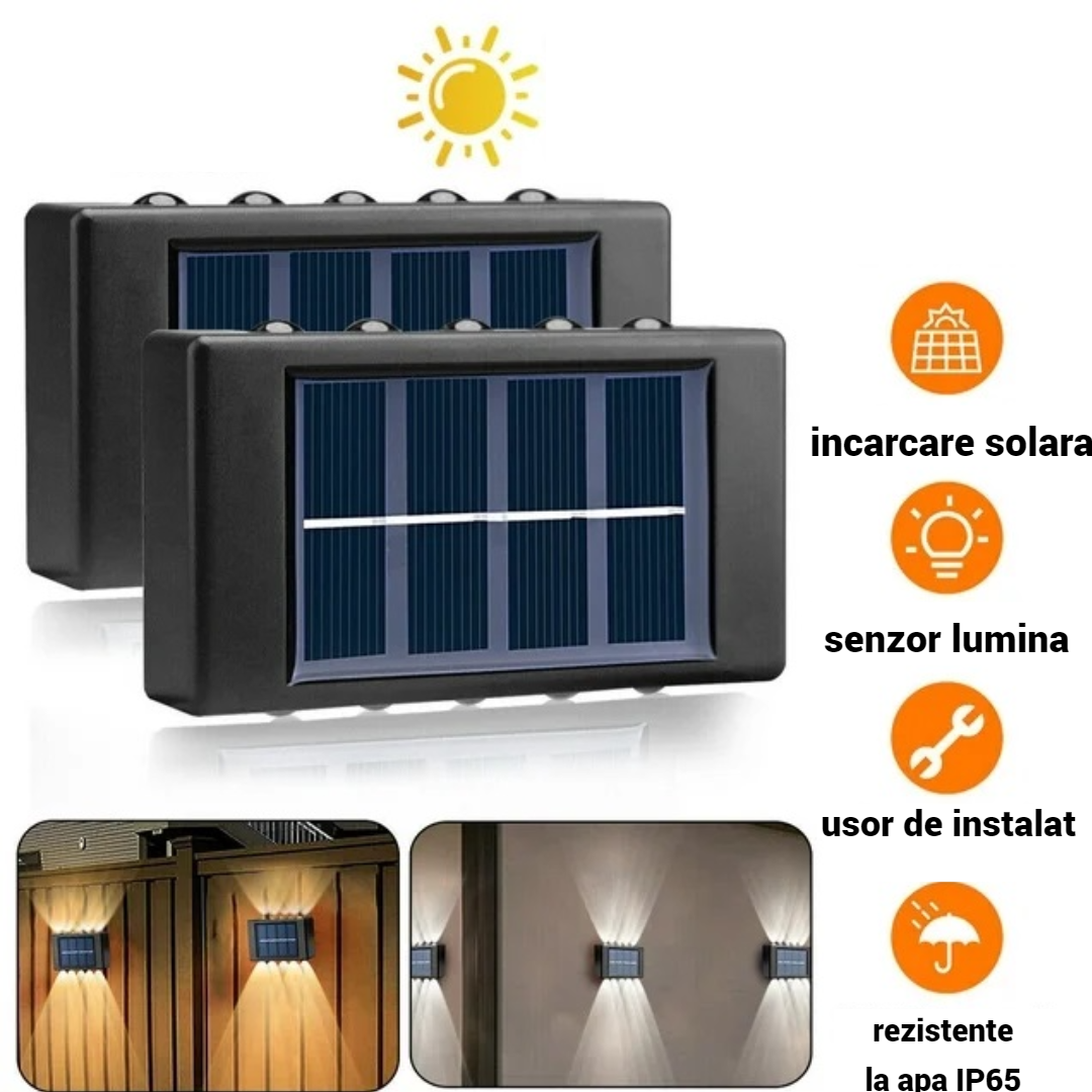 Set 2 lampi solare cu 10 LED, cu lumini bidirectionale, rezistente la apa