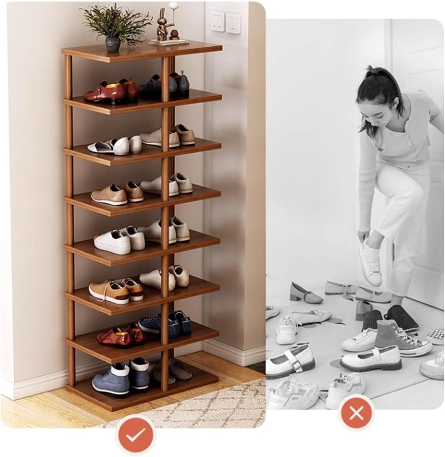 Organizator incaltaminte cu 8 etajere, maro 48 x 24 x 112 cm