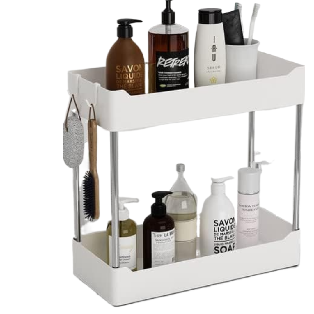 Organizator multifunctional pentru baie, cu 2 nivele