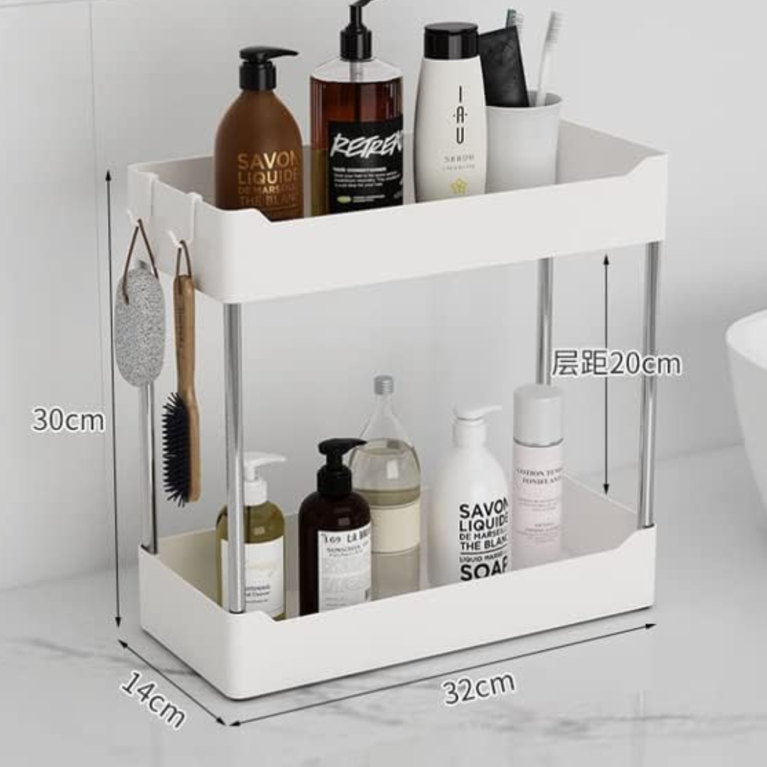 Organizator multifunctional pentru baie, cu 2 nivele