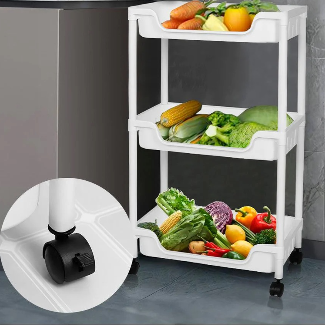 Etajera mobila cu roti si 3 rafturi pentru depozitare