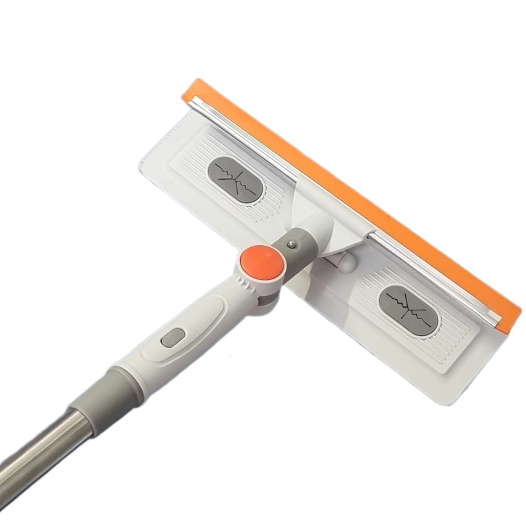 Mop cu laveta microfibra si racleta din silicon,  rotire 180 grade, maner telescopic