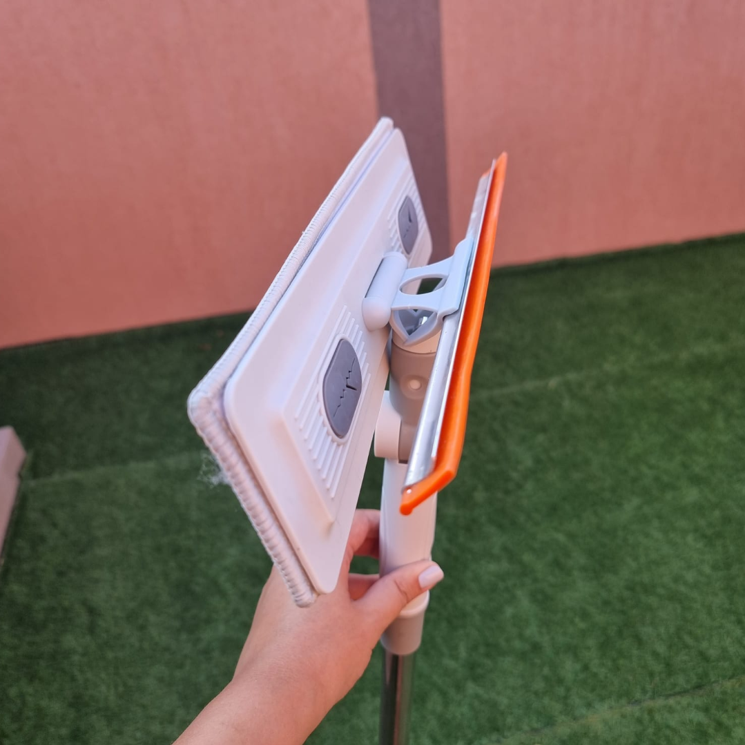 Mop cu laveta microfibra si racleta din silicon,  rotire 180 grade, maner telescopic