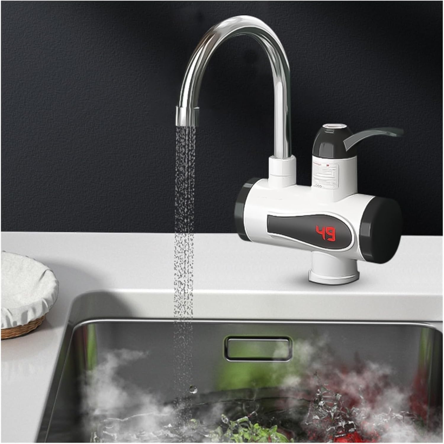 Robinet instant pentru apa calda,  afisaj LCD, otel inoxidabil