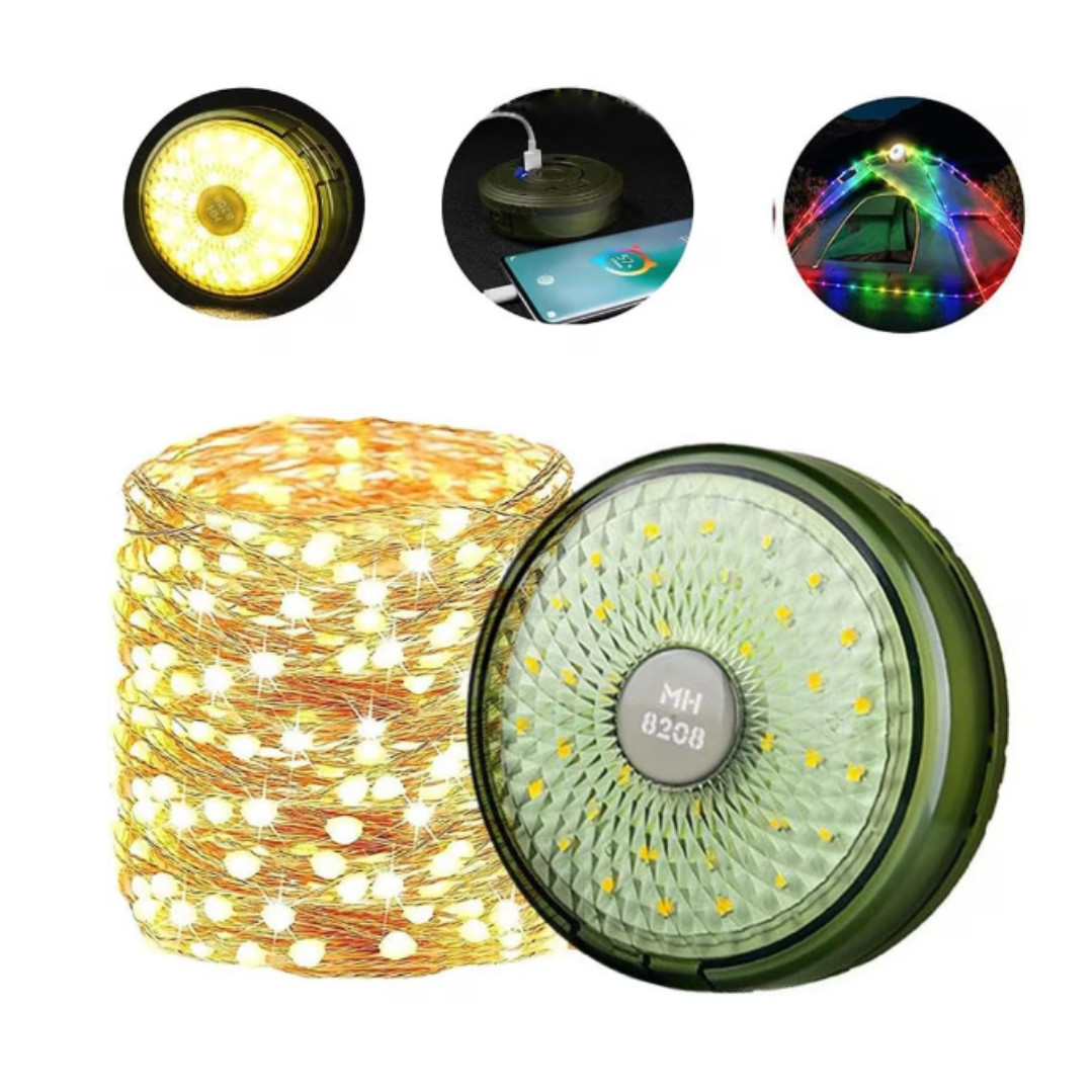 Ghirlanda luminoasa camping, lanterna, 8 moduri de iluminare si functie de baterie externa