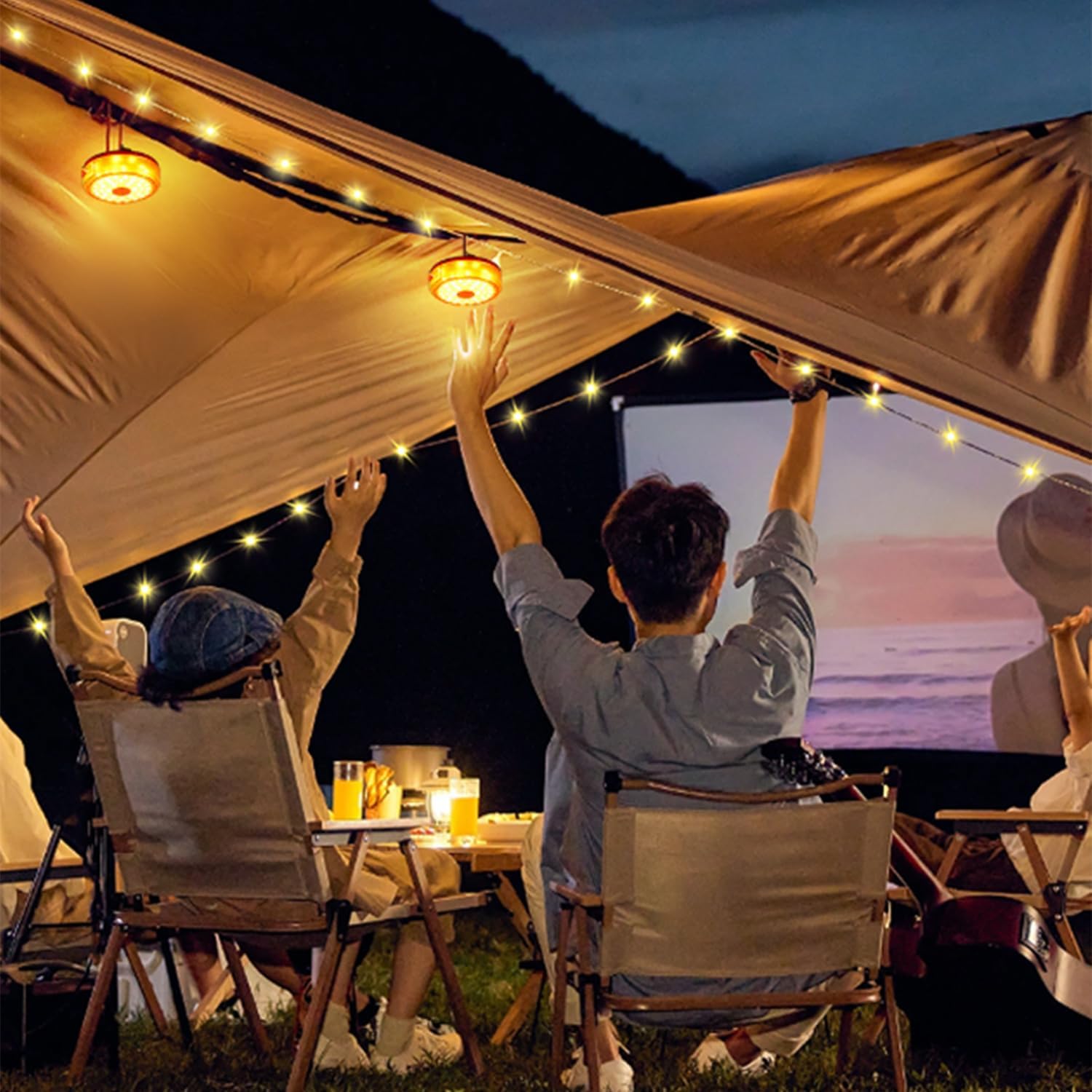 Ghirlanda luminoasa camping, lanterna, 8 moduri de iluminare si functie de baterie externa