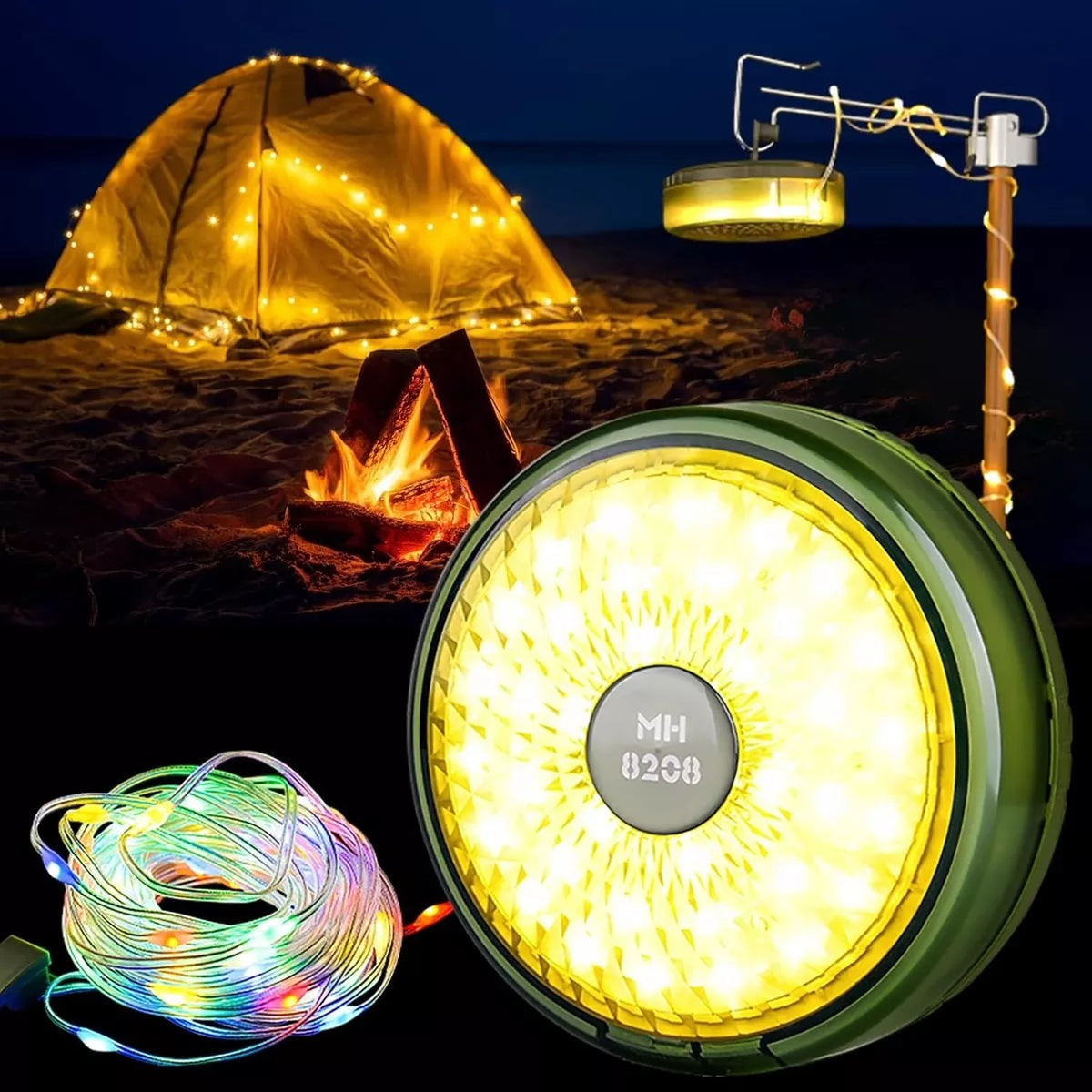 Ghirlanda luminoasa camping, lanterna, 8 moduri de iluminare si functie de baterie externa
