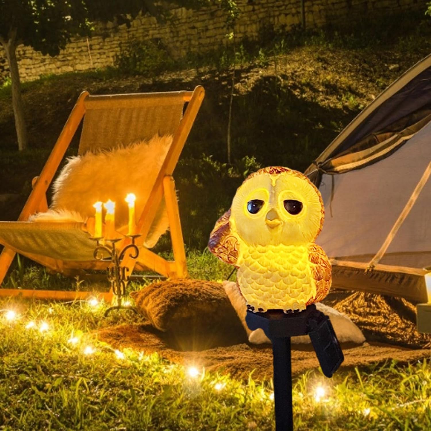 Decoratiune solara luminoasa bufnita maro