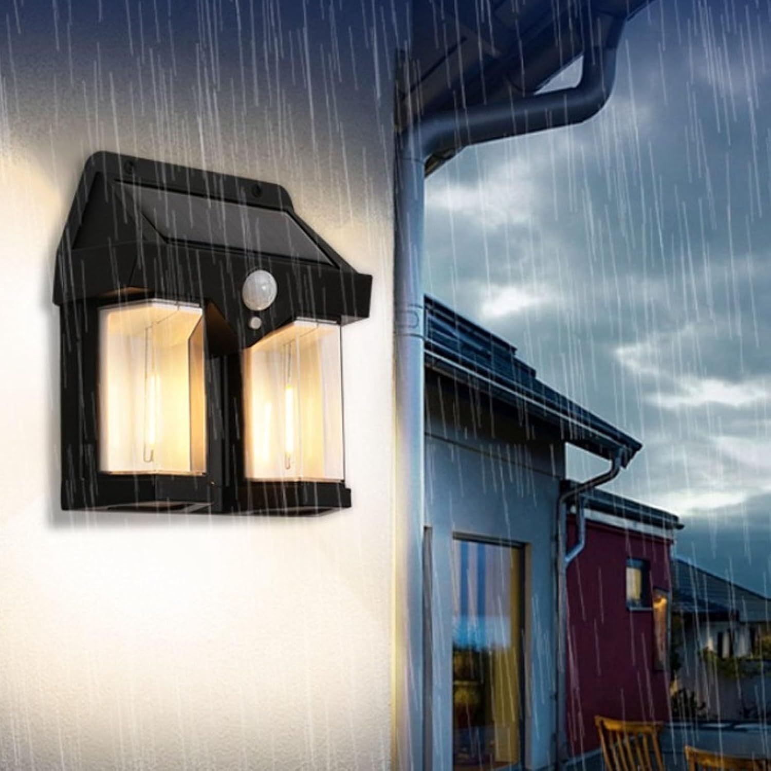 Lampă de perete de exterior dubla,  senzor de mișcare 3 moduri iluminare