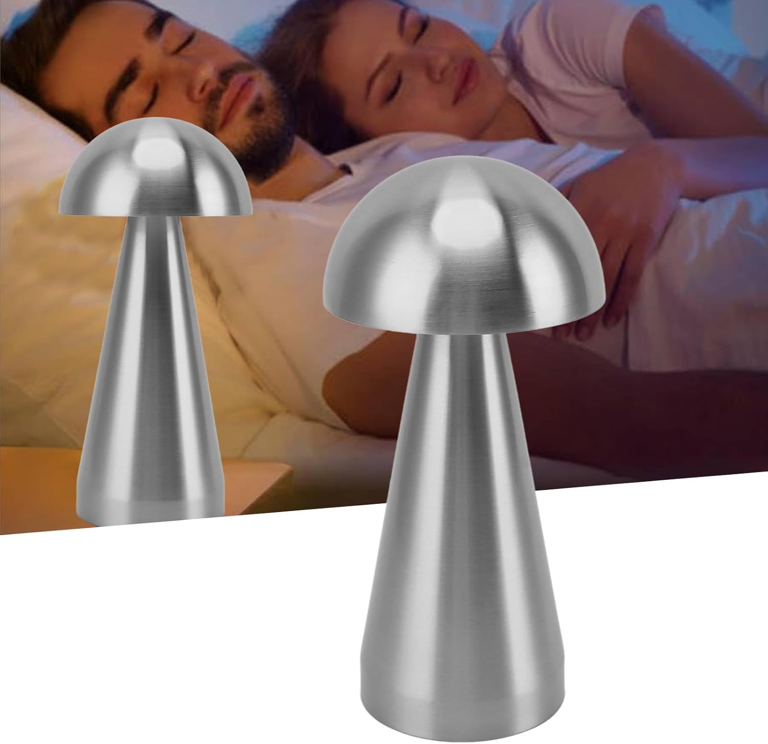Lampa de masa metalica tip ciuperca, cu 3 culori reglabile prin atingere, argintiu si auriu