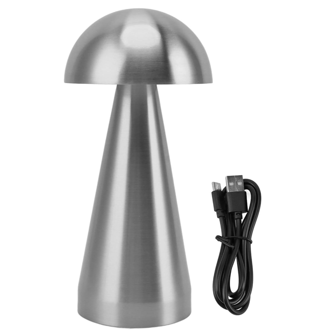 Lampa de masa metalica tip ciuperca, cu 3 culori reglabile prin atingere, argintiu si auriu