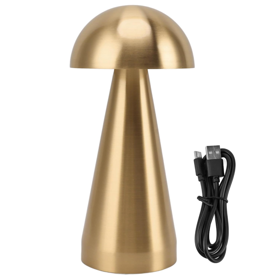 Lampa de masa metalica tip ciuperca, cu 3 culori reglabile prin atingere, argintiu si auriu