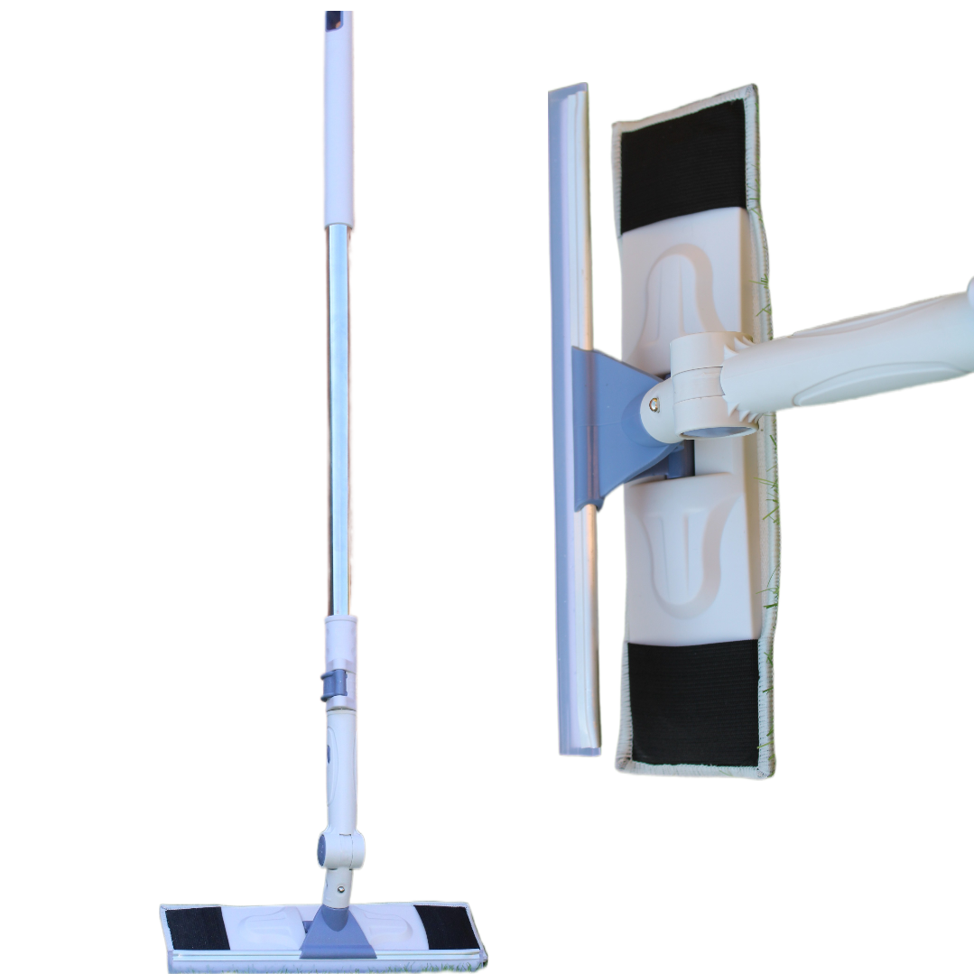 Pachet Mop  cu rotire180 grade, cu laveta microfibra si racleta din silicon + 2 rezerve microfibra