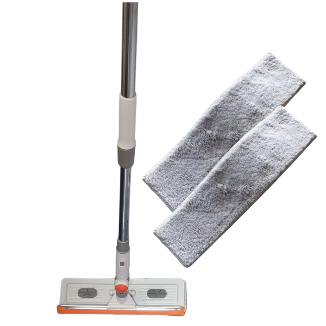 Pachet Mop cu laveta microfibra si racleta din silicon,  rotire 180 grade, maner telescopic + 2 rezerve
