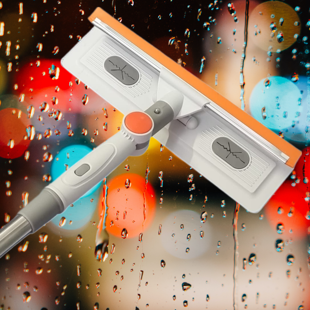 Pachet Mop cu laveta microfibra si racleta din silicon,  rotire 180 grade, maner telescopic + 2 rezerve