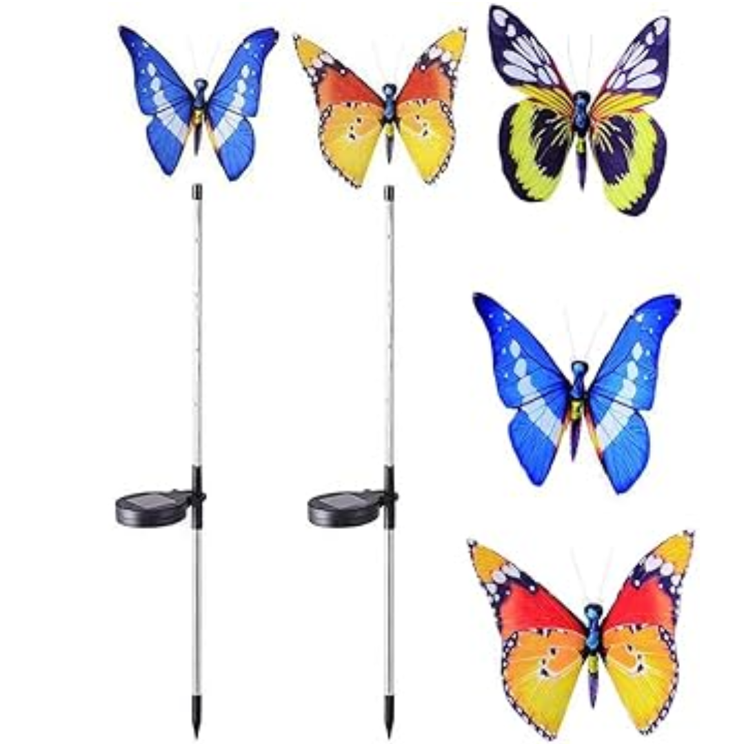 Set 2 Decoratiuni solare cu fibră optică LED pentru curte, gradina, model fluturi