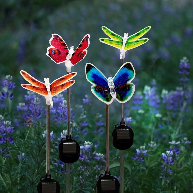 Set 2 Decoratiuni solare cu fibră optică LED pentru curte, gradina, model fluturi