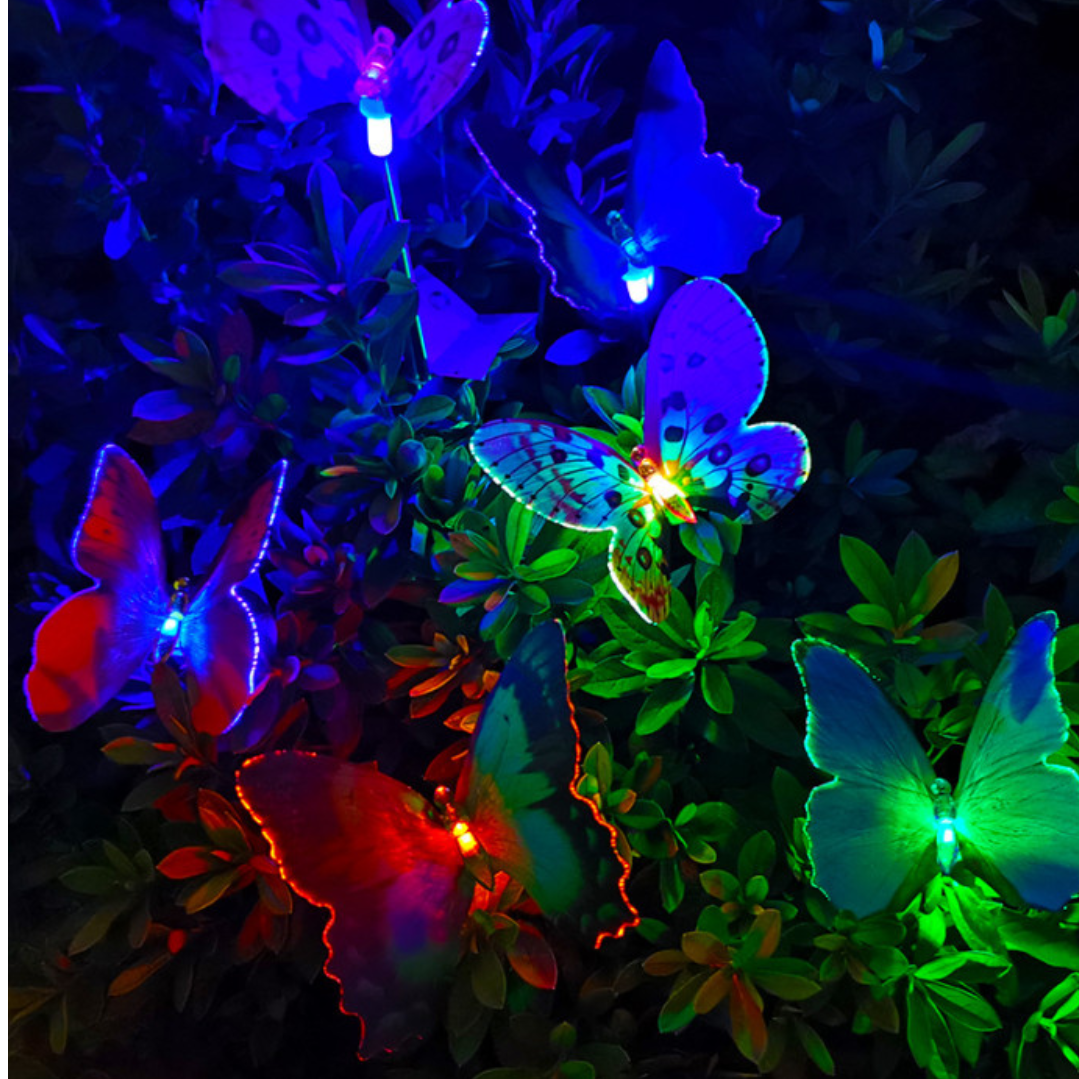 Set 2 Decoratiuni solare cu fibră optică LED pentru curte, gradina, model fluturi