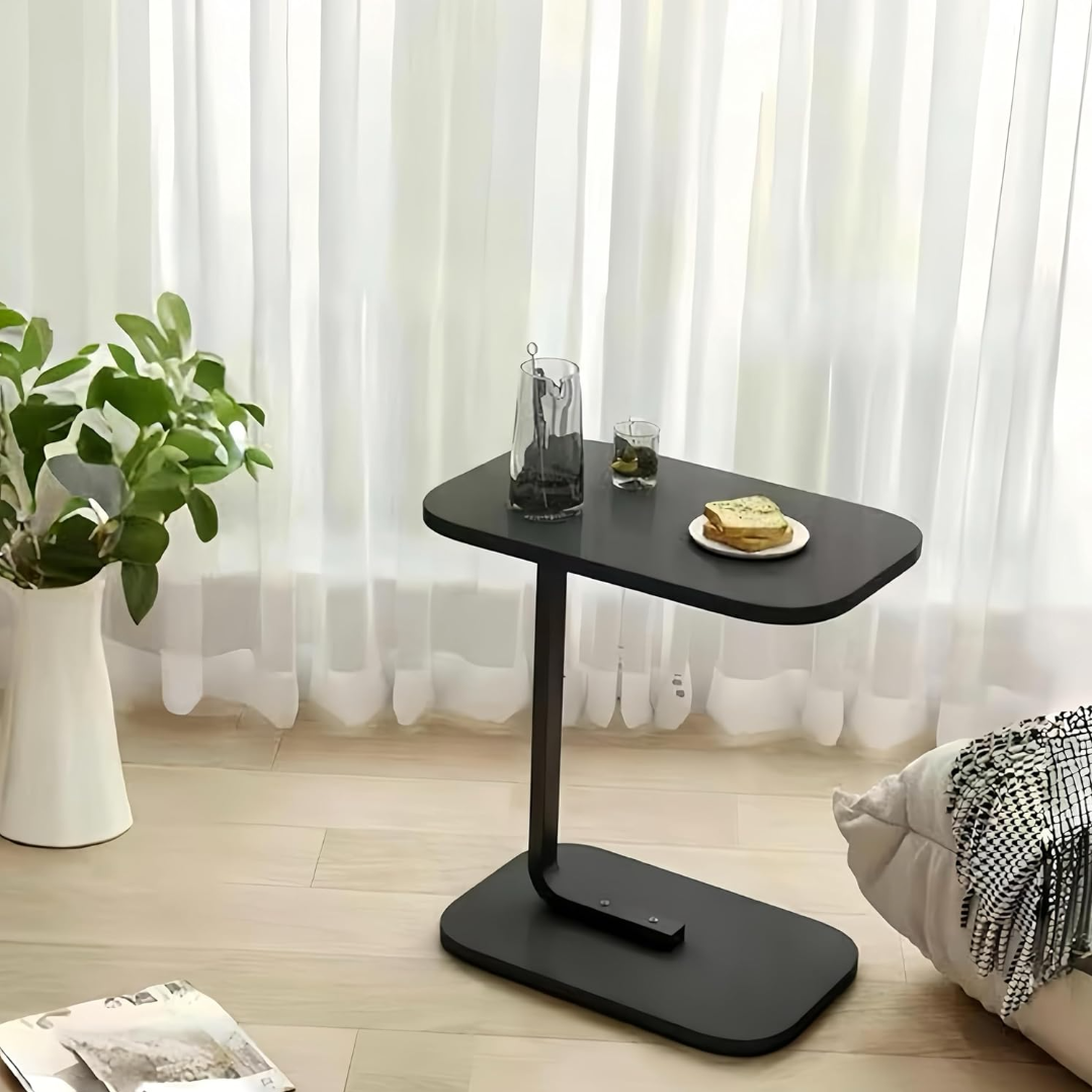 Masuta de cafea laterala ovala, cu picior pentru canapea sau pat, neagra