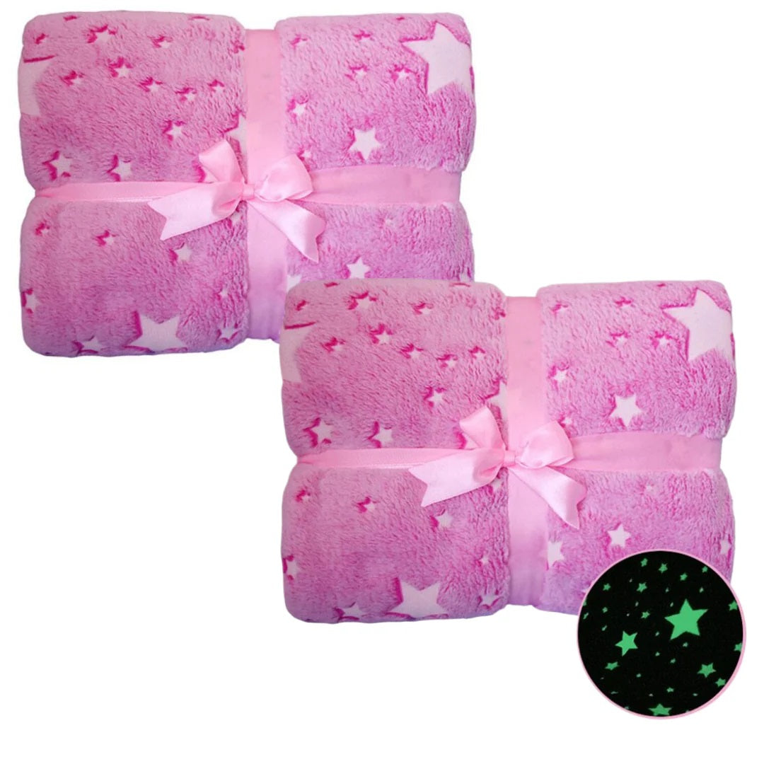 Set 2 x Patura copii pufoasa si calduroasa, cu efect fosforescent, roz