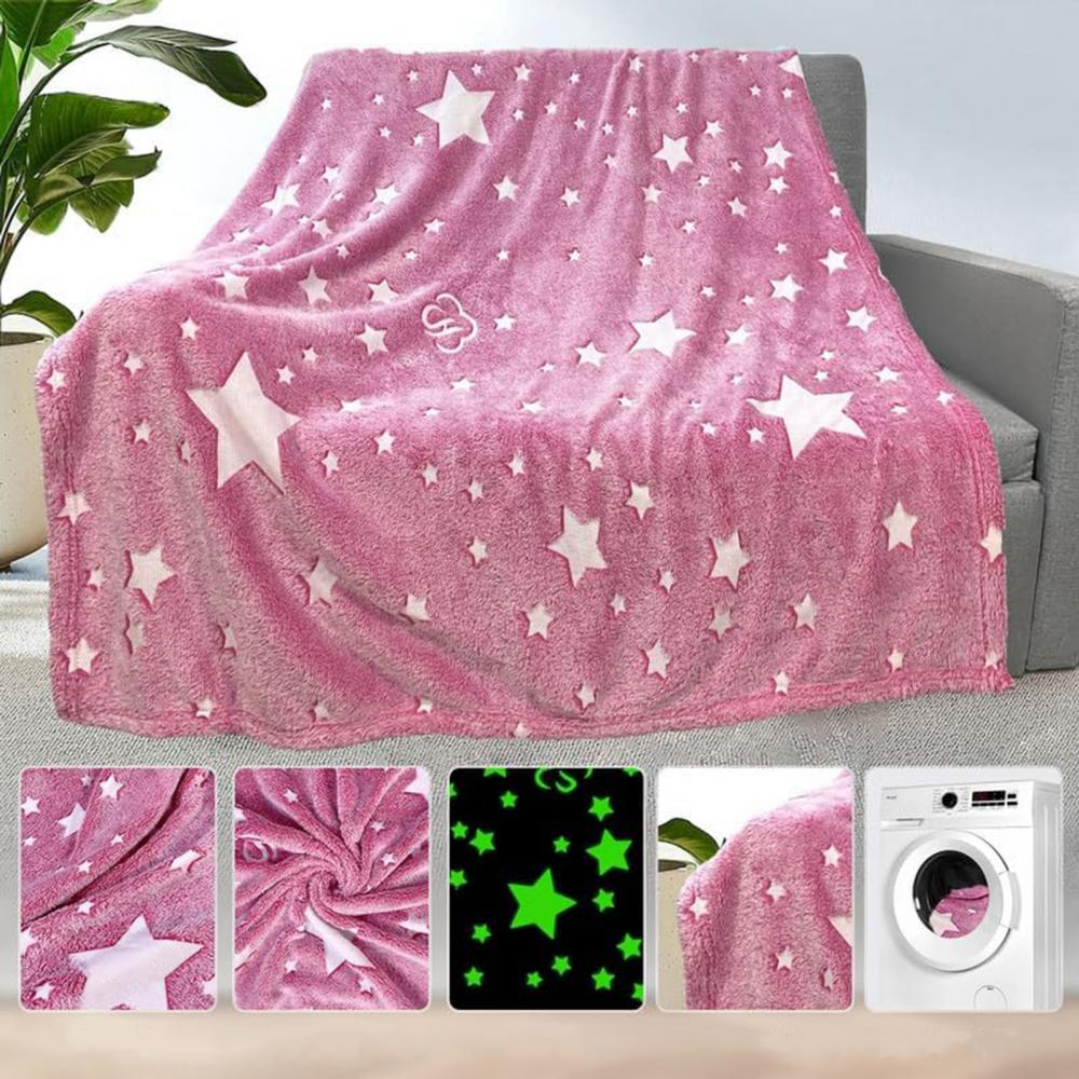 Set 2 x Patura copii pufoasa si calduroasa, cu efect fosforescent, roz