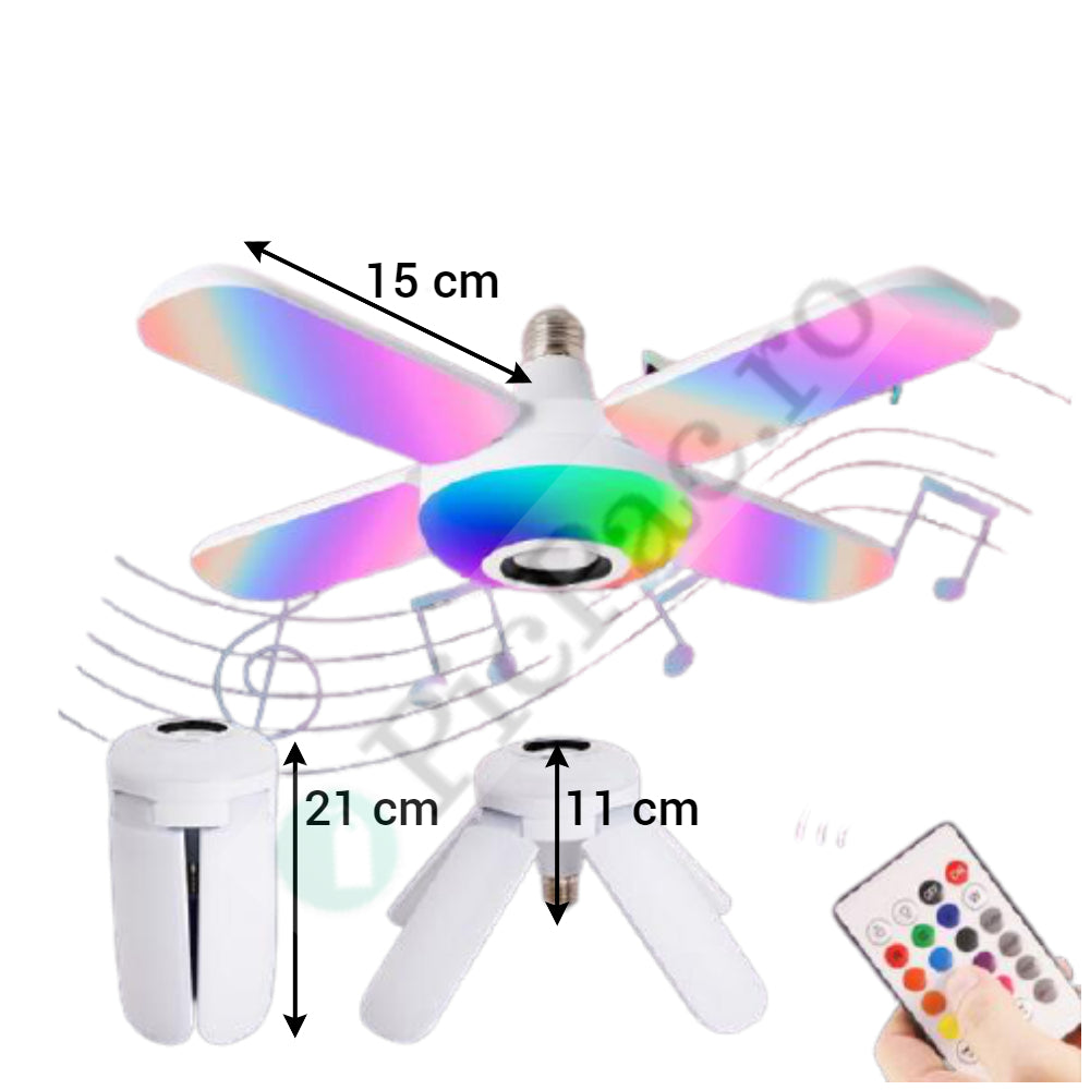 Lichidare de stoc!  Bec cu patru brate, lumina multicolora, functie muzicala prin bluetooth si cu telecomanda inclusa