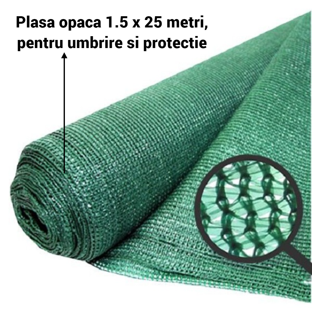 Plasa opaca 1.5 x 25 metri, pentru umbrire si protectie
