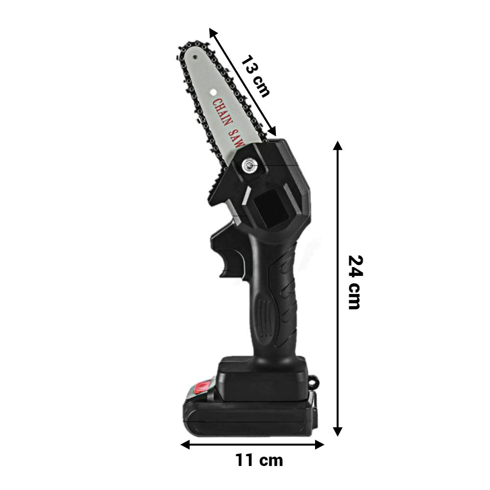 Lichidare de stoc. Mini drujba cu lant, fara fir, lama 4 inch, portabila, cu 2 acumulatori + 2 lanturi