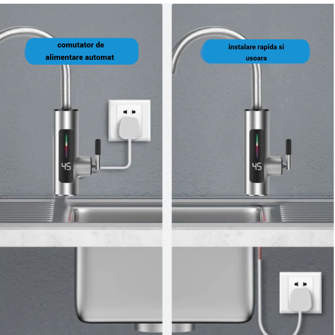 Robinet electric instant din inox, cu display si rotire 360 grade, 3000W