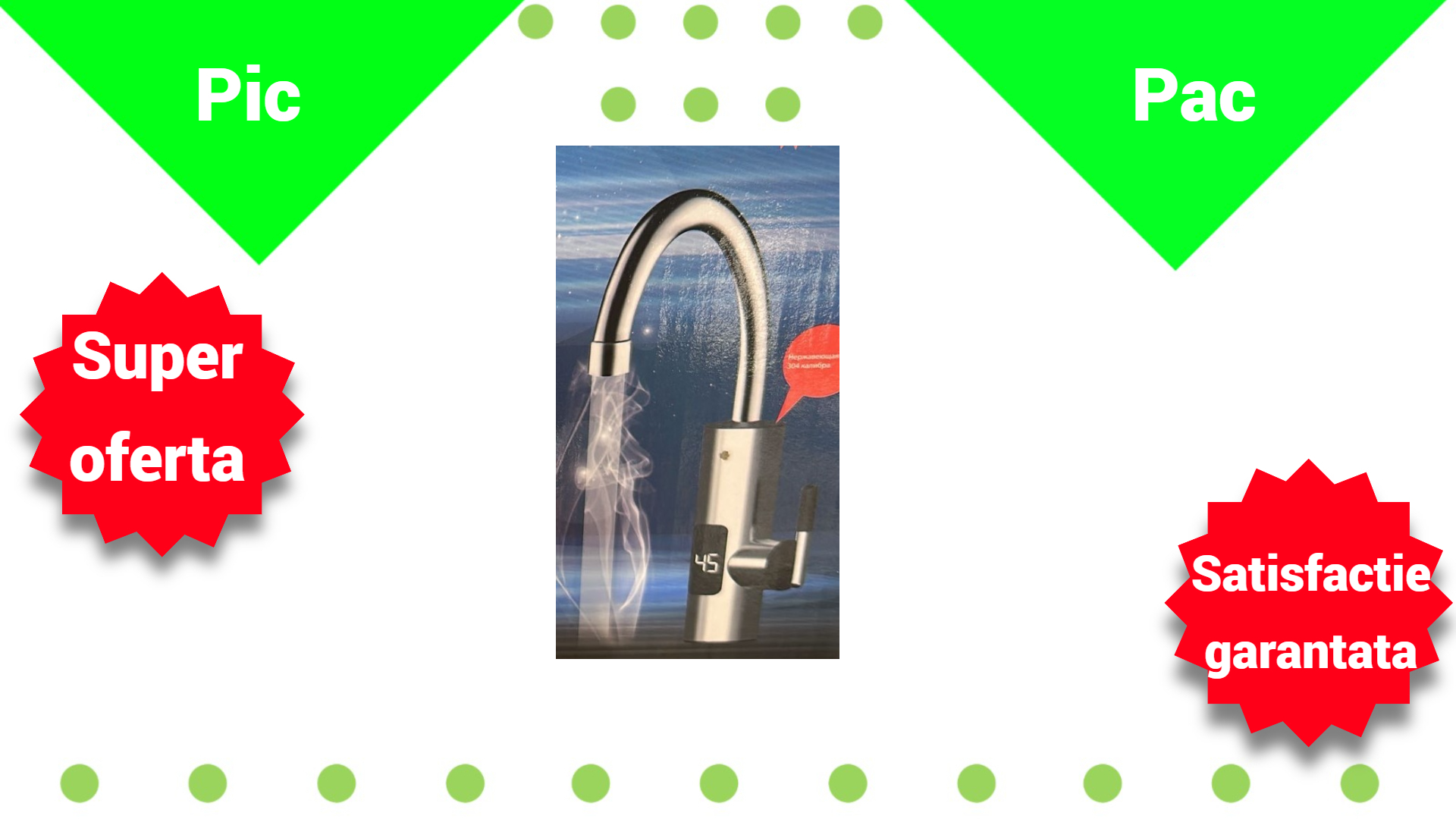 Robinet electric instant din inox, cu display si rotire 360 grade, 3000W