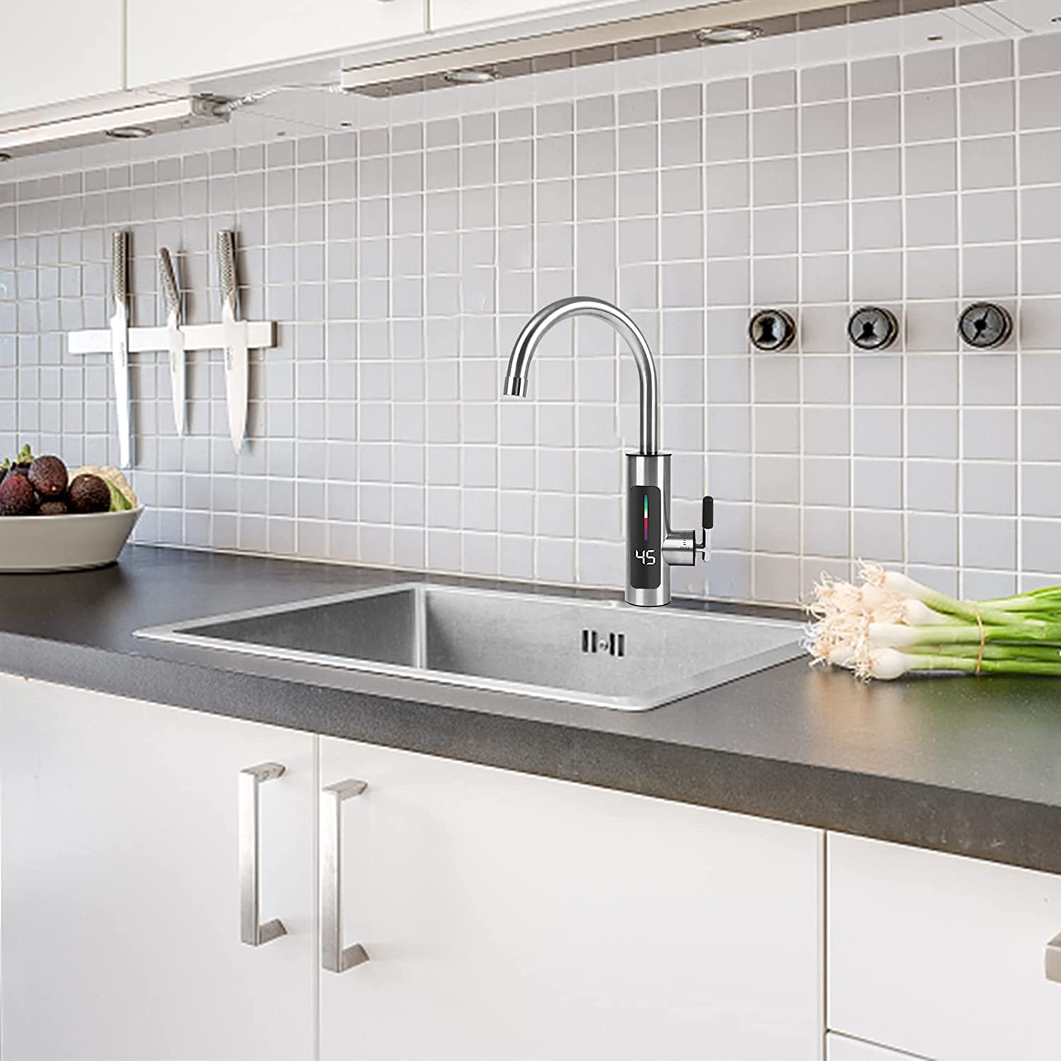 Robinet electric instant din inox, cu display si rotire 360 grade, 3000W