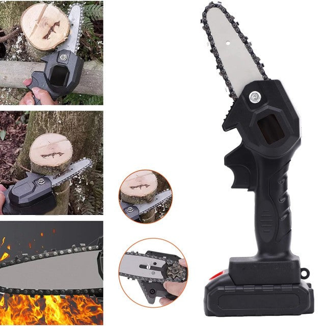 Mini drujba cu lant, fara fir, lama 6 inch, portabil , cu 2 acumulatori + 2 lanturi
