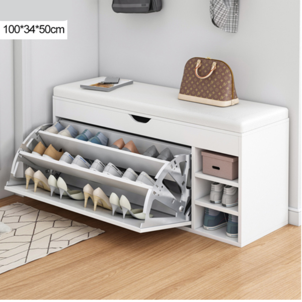 Dulap depozitare pantofi tip bancheta, alb, 100 x 34 x 50 cm