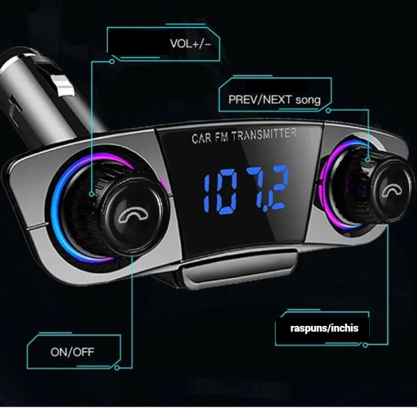 Transmitator auto FM cu MP3 Player, Bluetooth si Functie Incarcare Telefon